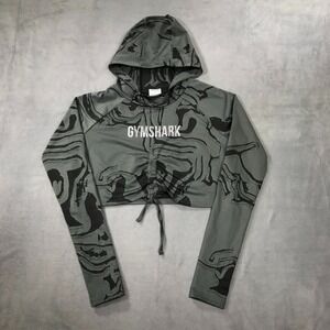 Gymshark GS Power Crop Hoodie Women's Small Grey Gym Cropped Pullover Sweater